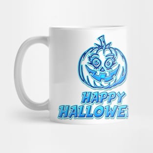 Blue Comics Style Happy Halloween Pumpkin Sticker Coolest Gift Idea for Kids Mug